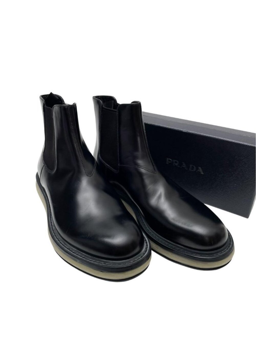 Prada Leather Side Gore Short Boots Black